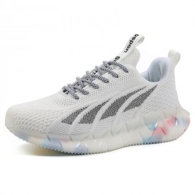 Height Elevator Fitness Jogging Shoes White Lace Up Lift Flyknit Trainers Increase 2.4inch / 6cm