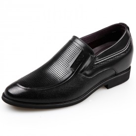 European Elevator Formal Sandals Black Slip On Perforated Dress Shoes Taller 2.6inch / 6.5cm