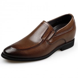 European Elevator Formal Sandals Brown Slip On Perforated Dress Shoes Height 2.6inch / 6.5cm