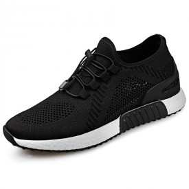 Comfortable Hidden Lift Running Shoes Black Breathable Elevator Slip On Sneakers Taller 2.4inch / 6cm