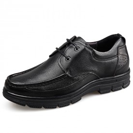 Low Top Elevator Business Shoes Black Soft Cowhide Leather Casual Shoes Taller 2.4inch / 6cm