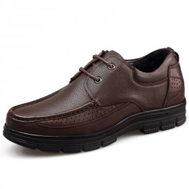 Low Top Elevator Business Shoes Brown Soft Cowhide Leather Casual Shoes Height 2.4inch / 6cm