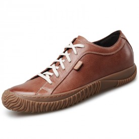 Retro Elevator Hard Toe Casual Shoes Brown Soft Cowhide Grain Leather Shoes Height 2.4inch / 6cm