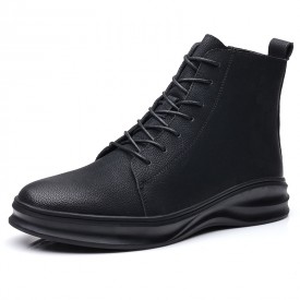 Vogue Elevator Sneaker Boots Black Side Zip Hidden Lift Leather Chukka Boot Add Taller 2.8inch / 7cm