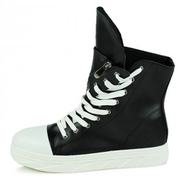 2021 Retro Fashion Hidden Lift Ankle Boots 3inch / 7.5cm Black-White Elevator Chukka Boots