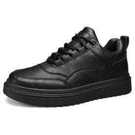 2024 Invisible Low Top Shoes Black Leather Elevator Skateboarding Shoes Increase 2.6inch / 6.5cm