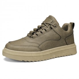 2024 Invisible Low Top Shoes Khaki Leather Elevator Skateboarding Shoes Gain 2.6inch / 6.5cm