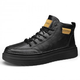 2024 Invisible High Top Shoes Black Leather Height Increasing Skate Shoes Add Taller 2.6inch / 6.5cm