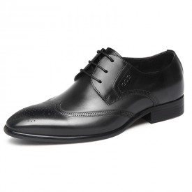 Black Pointy Toe Brogue Elevator Shoes British Lift Business Formal Dress Shoes Get Taller 2.8inch / 7cm