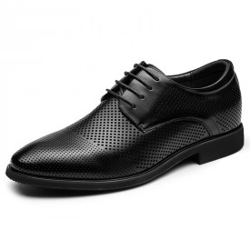 2023 Hollow Out Elevator Dress Shoes Black Perforated Cowhide Formal Derbies Taller 2.6inch / 6.5cm